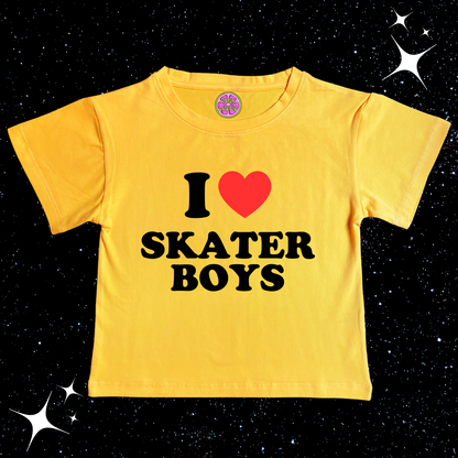 I Love Skater Boys Crop Tee Yellow Shirts & Tops PinkLimes Trending Streetwear