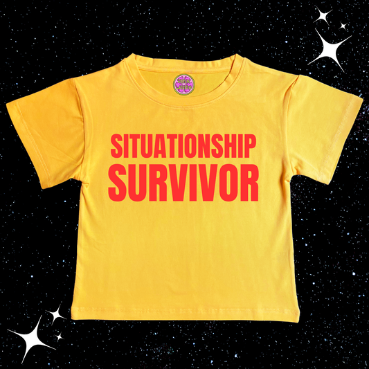 Situationship Survivor Crop Tee Yellow Shirts & Tops PinkLimes Trending Streetwear