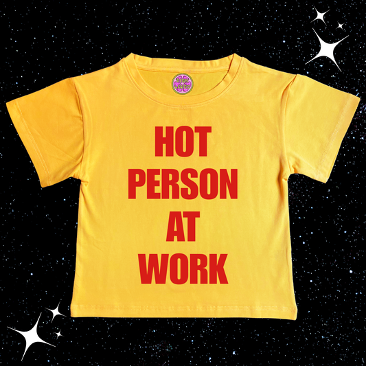 Hot Person At Work Yellow Crop Tee Shirts & Tops PinkLimes Trending Streetwear