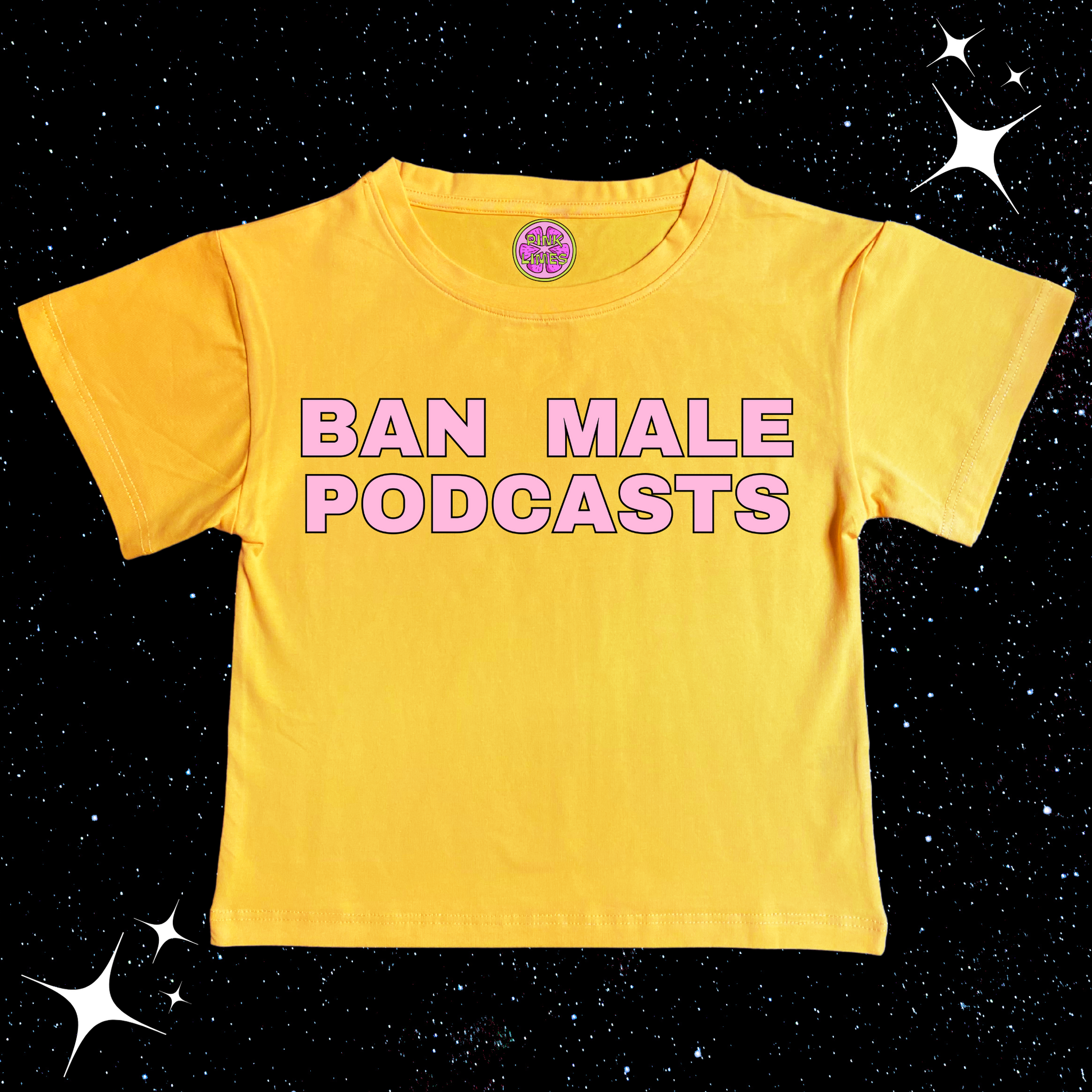 Ban Male Podcasts Crop Tee Yellow Shirts & Tops PinkLimes Trending Streetwear