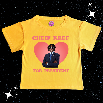 Chief Keef For President Crop Tee Yellow Shirts & Tops PinkLimes Trending Streetwear