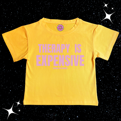 Therapy Is Expensive Crop Tee Yellow Shirts & Tops PinkLimes Trending Streetwear