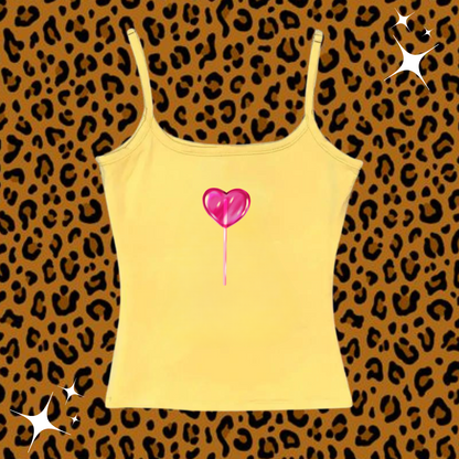 Heart Lollipop Camisole Top Yellow Shirts & Tops PinkLimes Trending Streetwear