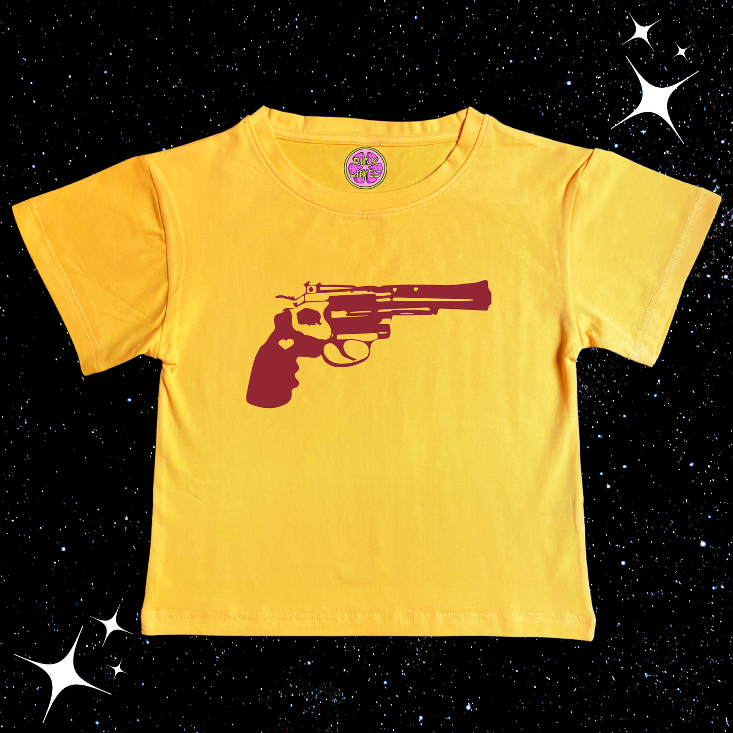 Red Pistol Crop Tee Yellow Shirts & Tops PinkLimes Trending Streetwear