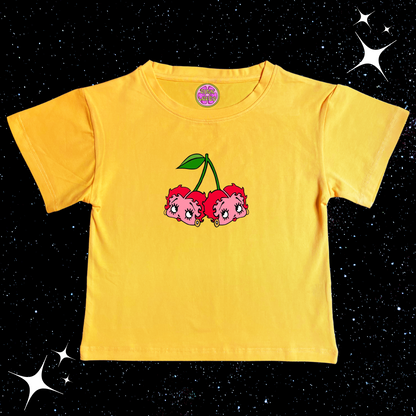 Cherry Dice Crop Tee Yellow Shirts & Tops PinkLimes Trending Streetwear
