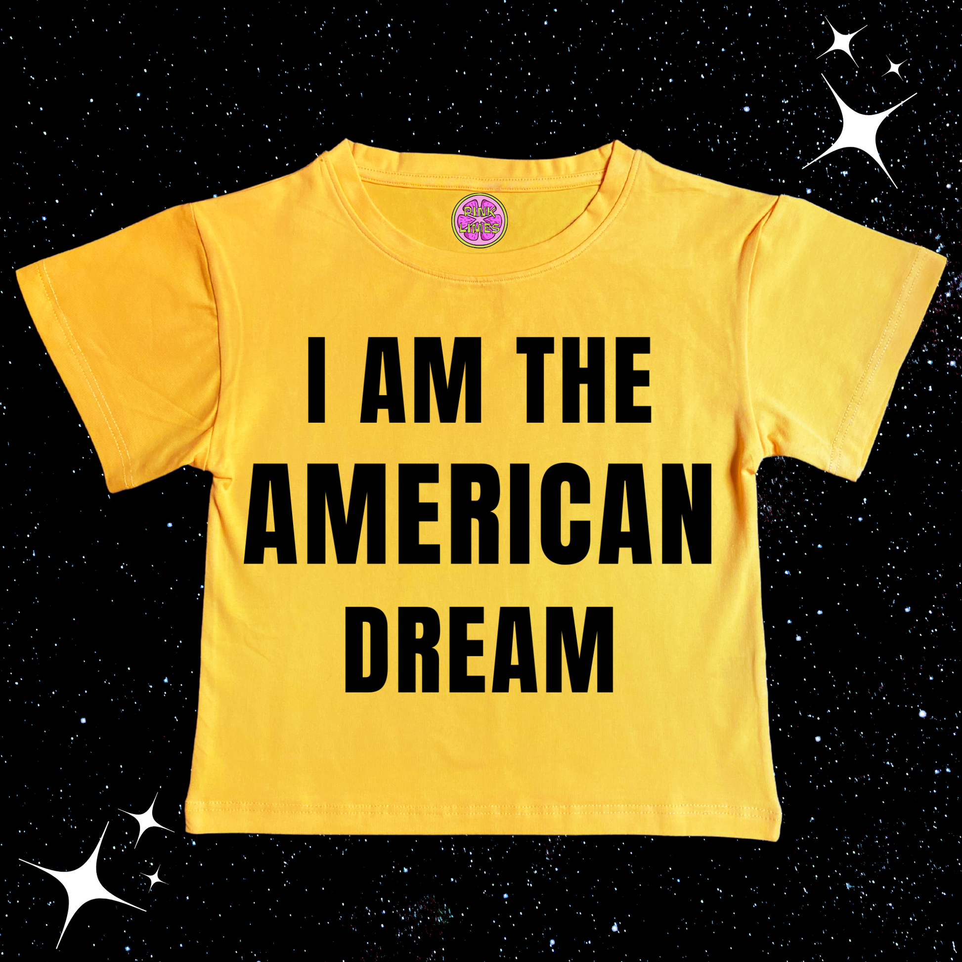 I Am The American Dream Crop Tee Yellow Shirts & Tops PinkLimes Trending Streetwear