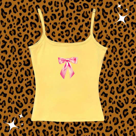 Pink Bow Camisole Top Yellow Shirts & Tops PinkLimes Trending Streetwear