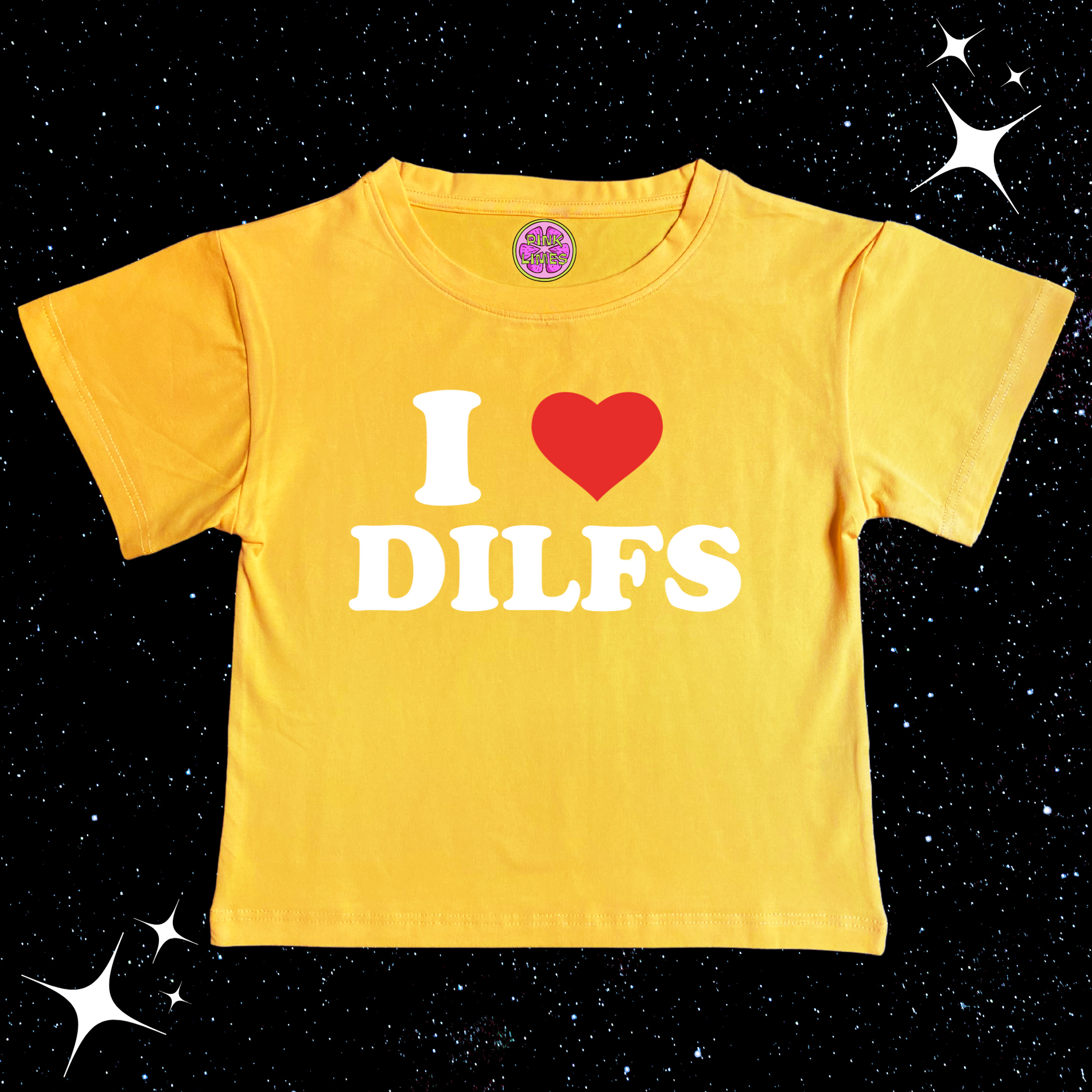 I Love DILFS Crop Tee Yellow Shirts & Tops PinkLimes Trending Streetwear