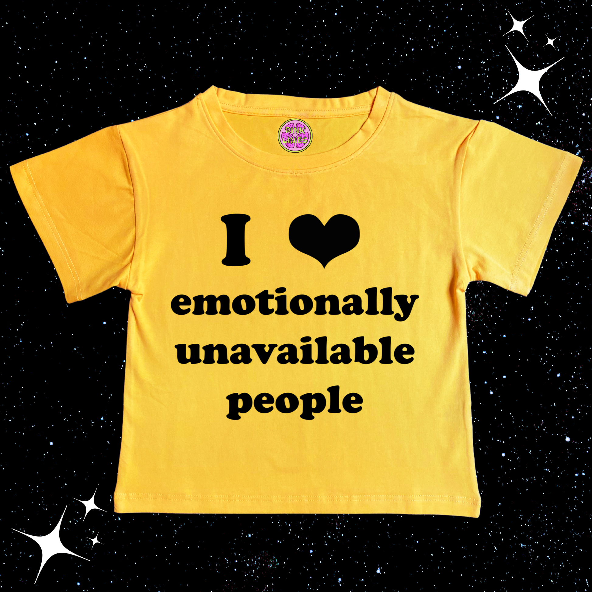 I Love Emotionally Unavailable People Crop Tee Yellow Shirts & Tops PinkLimes Trending Streetwear