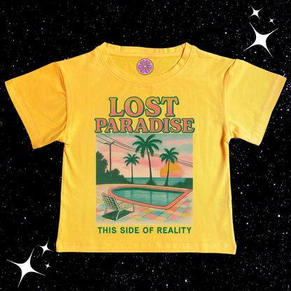 Lost Paradise Crop Tee Yellow Shirts & Tops PinkLimes Trending Streetwear