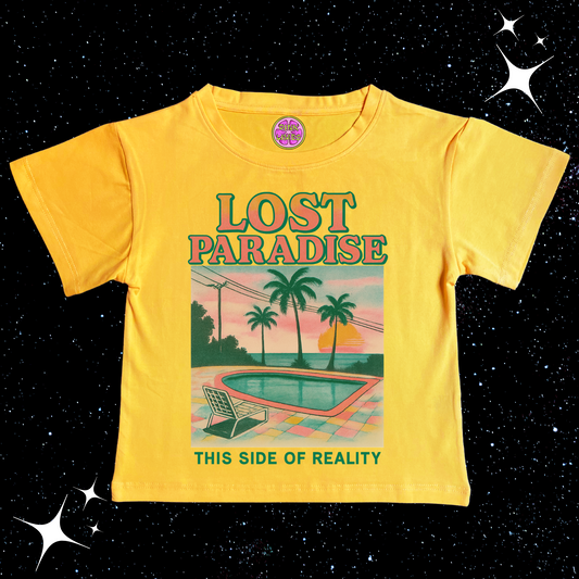 Lost Paradise Crop Tee Yellow Shirts & Tops PinkLimes Trending Streetwear
