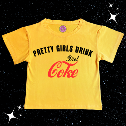 Pretty Girls Drink Diet Coke Crop Tee Yellow Shirts & Tops PinkLimes Trending Streetwear