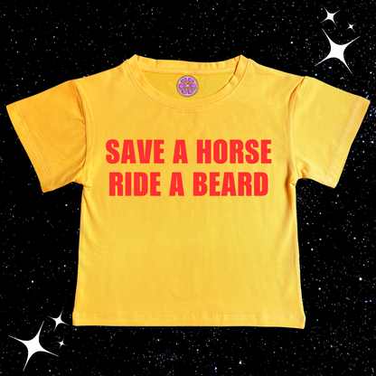 Save A Horse Ride A Beard Crop Tee Yellow Shirts & Tops PinkLimes Trending Streetwear