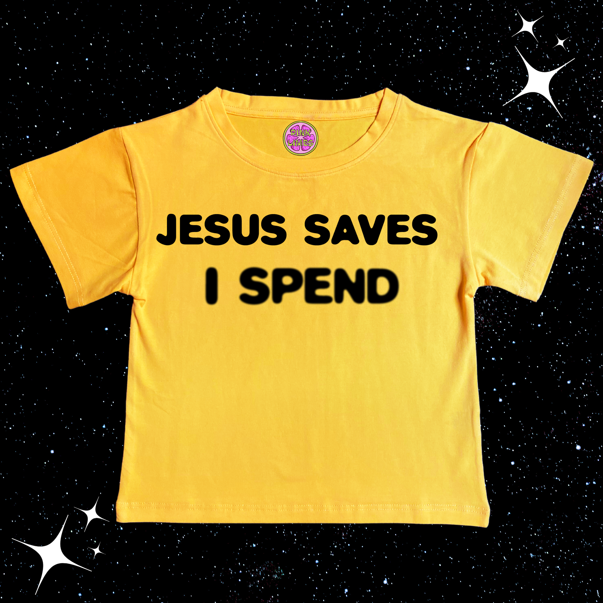 Jesus Saves I Spend Crop Tee Yellow Shirts & Tops PinkLimes Trending Streetwear