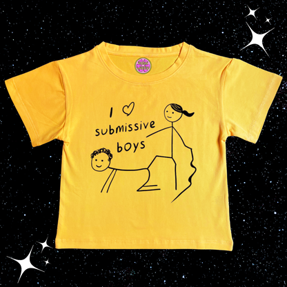 I Love Submissive Boys Crop Tee Yellow Shirts & Tops PinkLimes Trending Streetwear