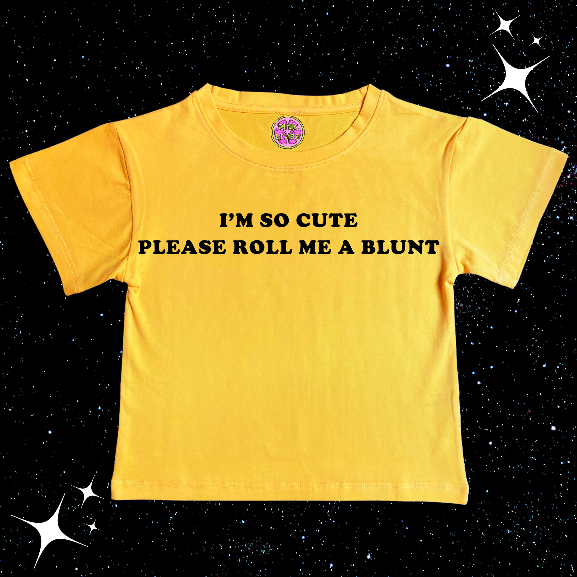 I'm So Cute Please Roll Me A Blunt Crop Tee Yellow Shirts & Tops PinkLimes Trending Streetwear