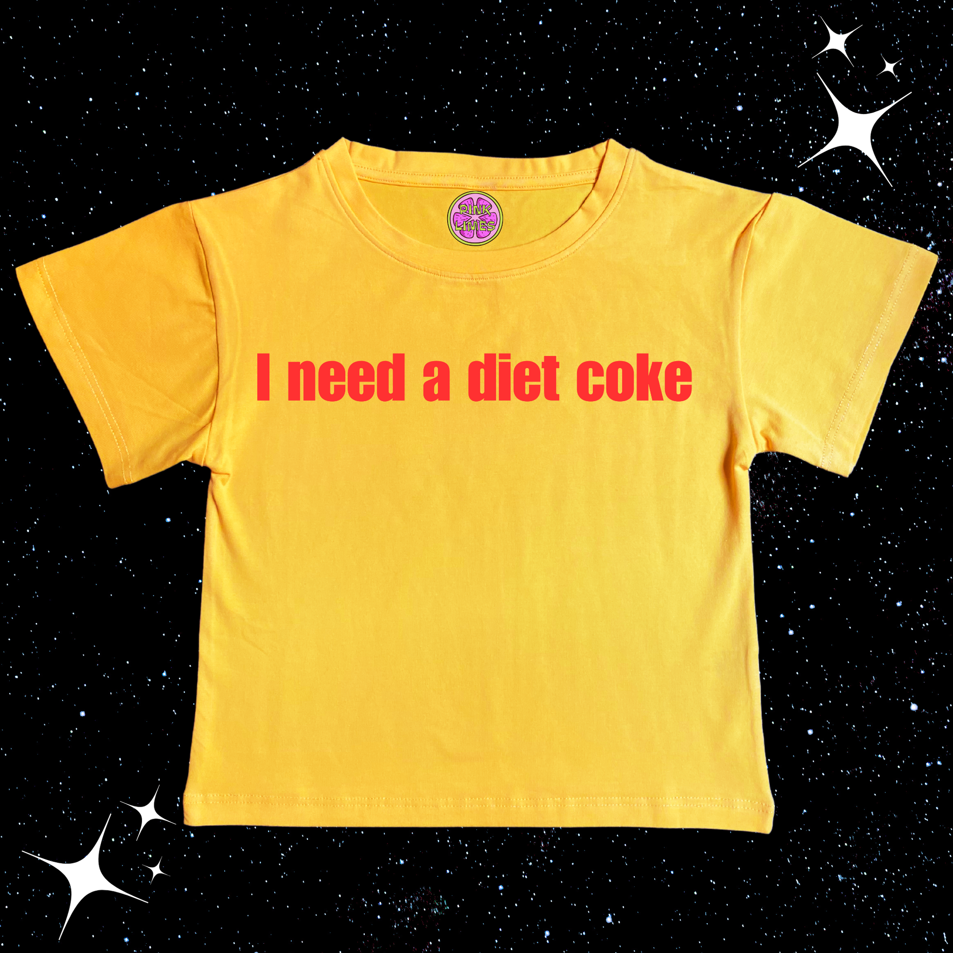 I Need A Diet Coke Crop Tee Yellow Shirts & Tops PinkLimes Trending Streetwear