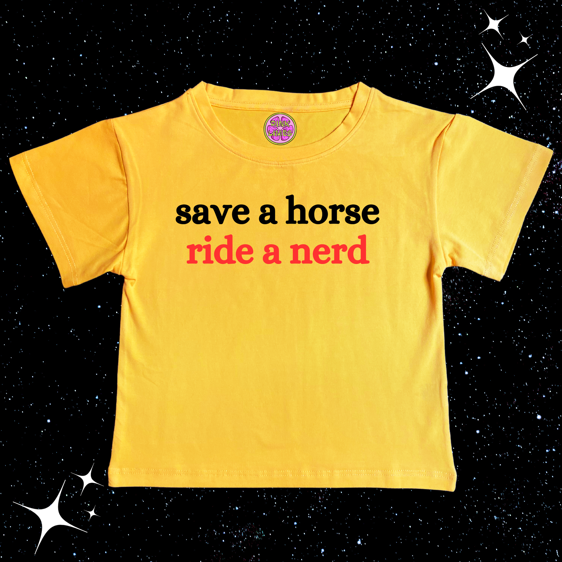 Save A Horse Ride A Nerd Crop Tee Yellow Shirts & Tops PinkLimes Trending Streetwear