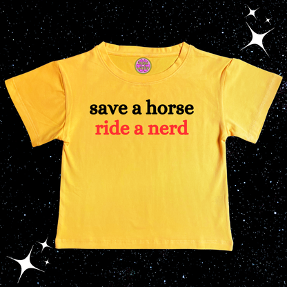 Save A Horse Ride A Nerd Crop Tee Yellow Shirts & Tops PinkLimes Trending Streetwear