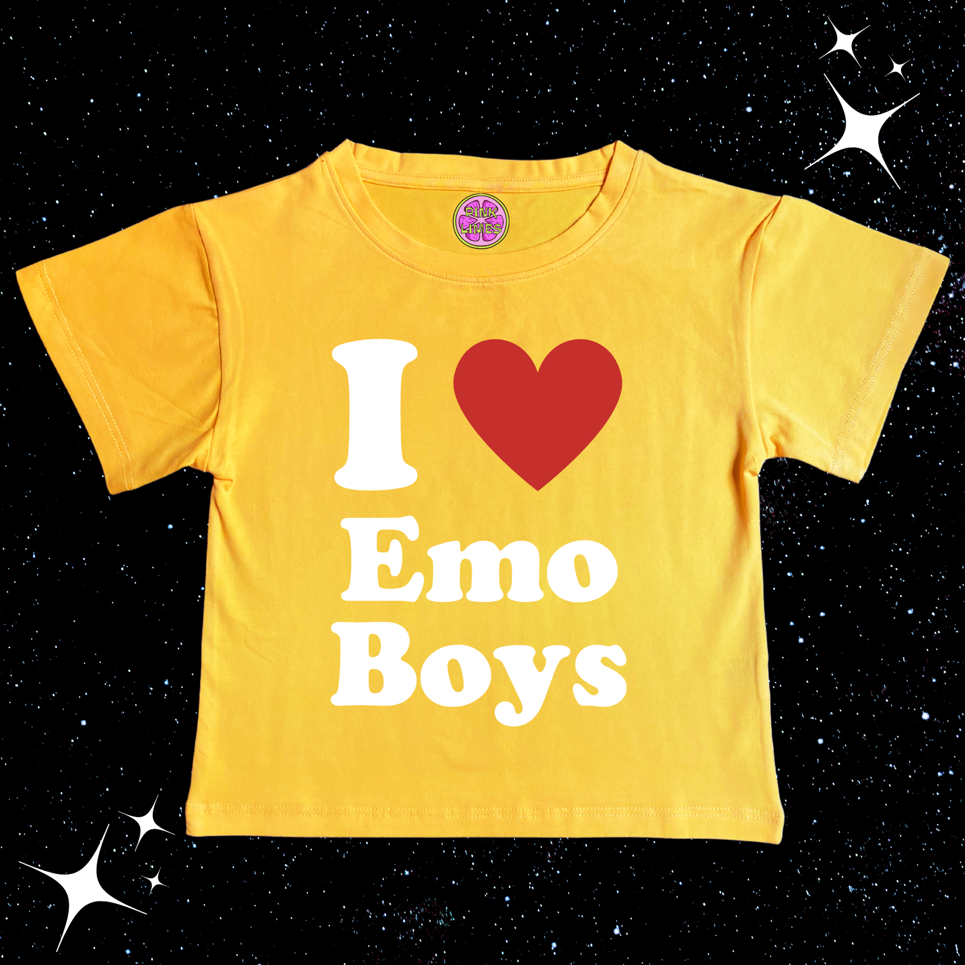 I Love Emo Boys Crop Tee Yellow Shirts & Tops PinkLimes Trending Streetwear