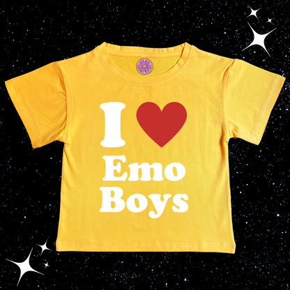 I Love Emo Boys Crop Tee Yellow Shirts & Tops PinkLimes Trending Streetwear