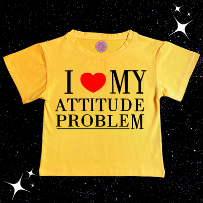 I Love My Attitude Problem Crop Tee Yellow Shirts & Tops PinkLimes Trending Streetwear