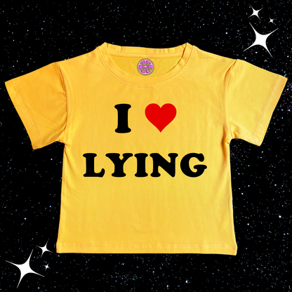 I Love Lying Crop Tee Yellow Shirts & Tops PinkLimes Trending Streetwear