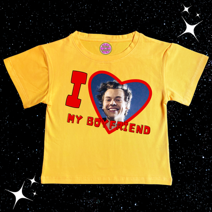I Love My Boyfriend Custom Photo Crop Tee Yellow Shirts & Tops PinkLimes Trending Streetwear