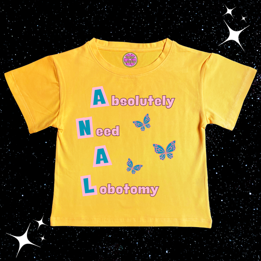 Absolutely Need A Lobotomy Crop Tee Yellow Shirts & Tops PinkLimes Trending Streetwear