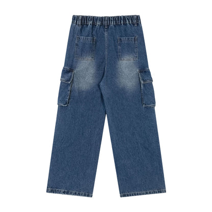 Navy Blue Cargo Washed Jeans PinkLimes Trending Streetwear