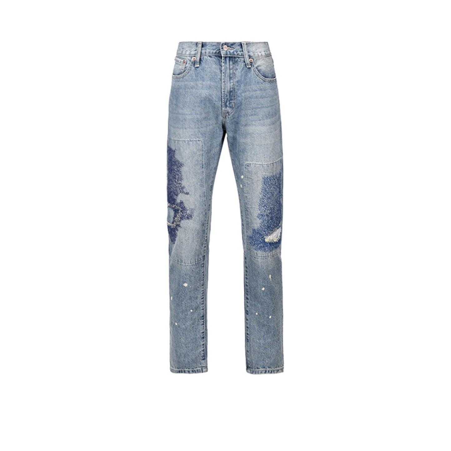 Unisex Burned Flower Embroidered Ripped Jeans Blue PinkLimes Trending Streetwear