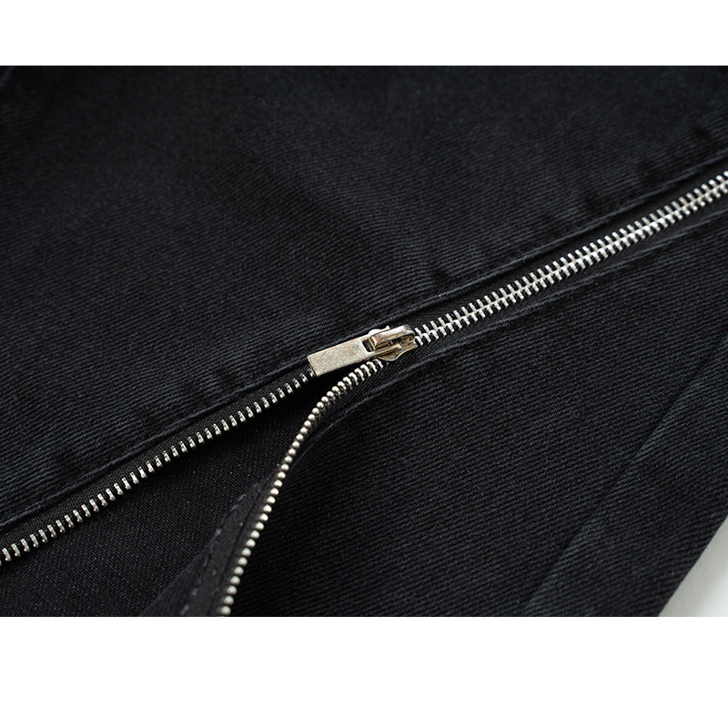 Unisex Black Zipper Slant Wide-Leg Jeans PinkLimes Trending Streetwear