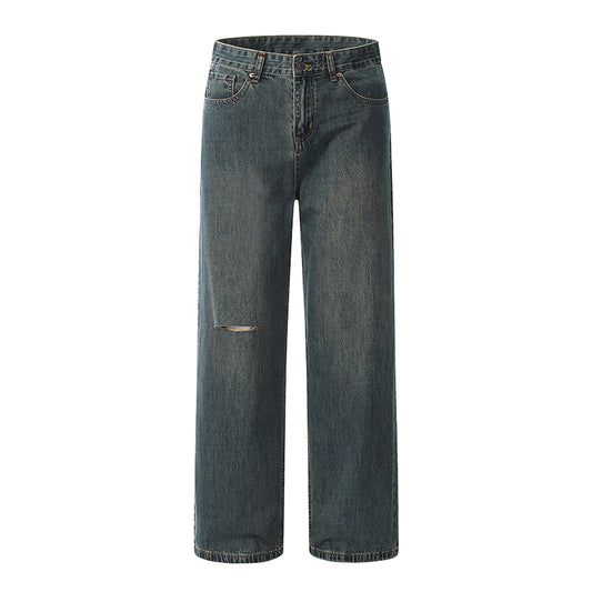 Dark Grey Straight-Leg Ripped Jeans Gray PinkLimes Trending Streetwear