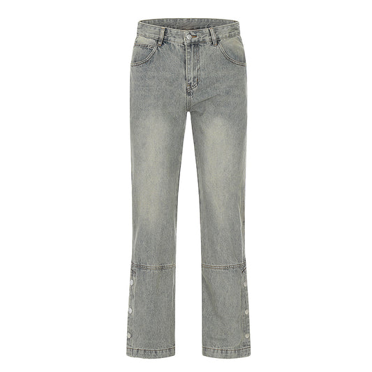 Washed Snap-Hem Straight Leg Jeans Gray PinkLimes Trending Streetwear