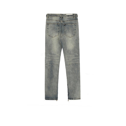 Knee Ripped Zipper‑Leg Jeans PinkLimes Trending Streetwear