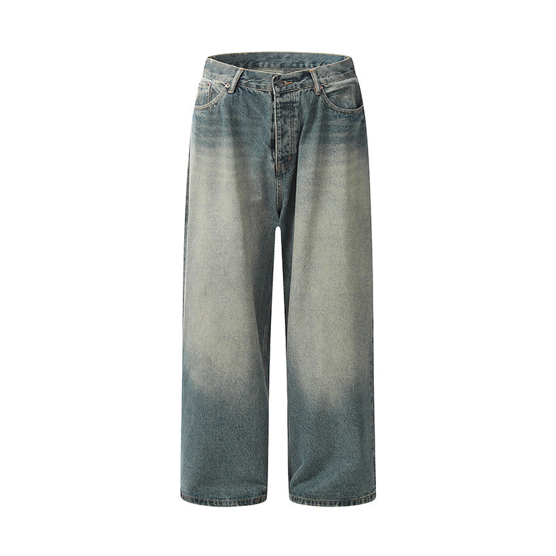Wide Distressed Washed Jeans Blue PinkLimes Trending Streetwear