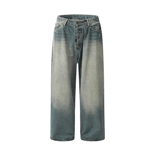 Wide Distressed Washed Jeans Blue PinkLimes Trending Streetwear