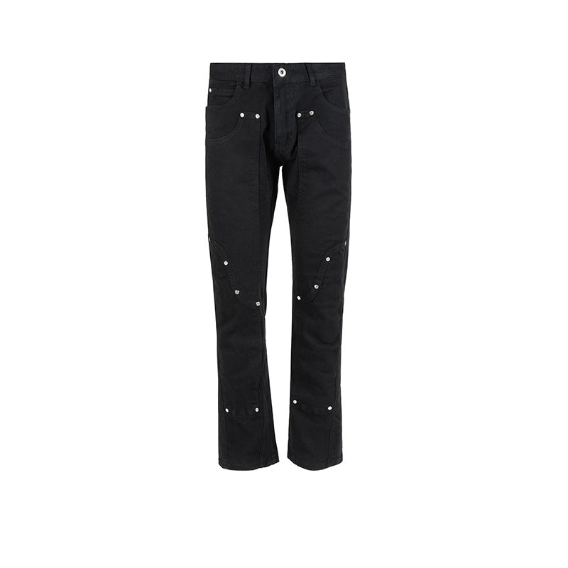 Unisex Studded Black & White Wide-Leg Jeans Black PinkLimes Trending Streetwear