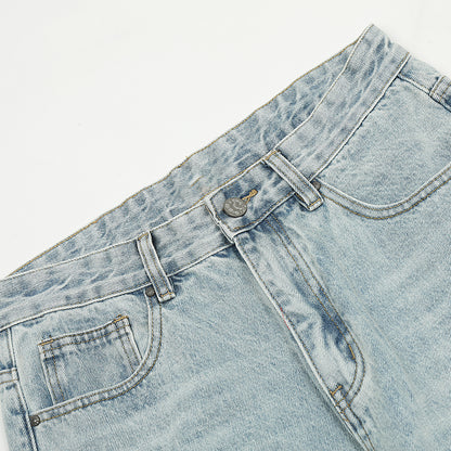 Straight-Leg Ripped Denim Jeans PinkLimes Trending Streetwear