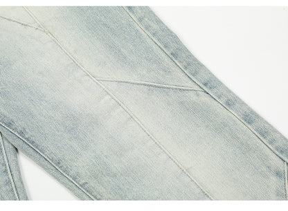 Spliced Light Blue Denim Jeans PinkLimes Trending Streetwear