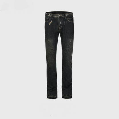 RO Style Mud Dye Spiral Straight Jeans Navy Blue PinkLimes Trending Streetwear