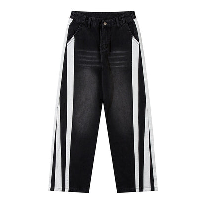Side Webbing Denim Loose Pants Black PinkLimes Trending Streetwear