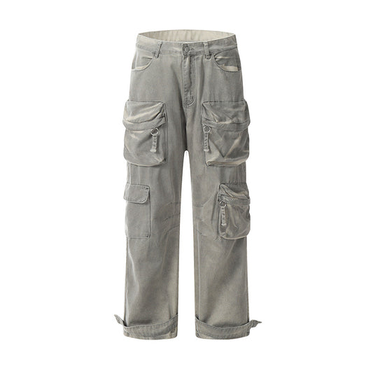 Multi-Pocket High Waist Cargo Pants Gray PinkLimes Trending Streetwear