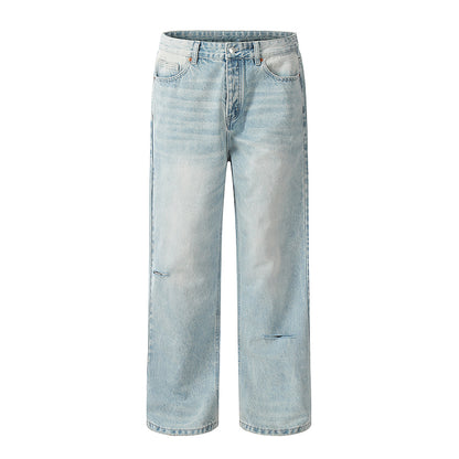 Blue Straight-Leg Ripped Light Jeans Blue PinkLimes Trending Streetwear