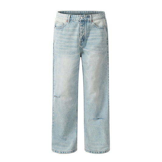 Blue Straight-Leg Ripped Light Jeans Blue PinkLimes Trending Streetwear
