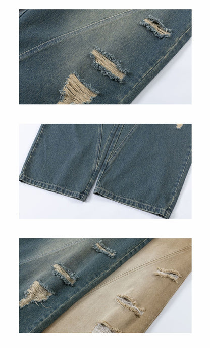 Vintage Washed Baggy Jeans with Ripped Edge PinkLimes Trending Streetwear