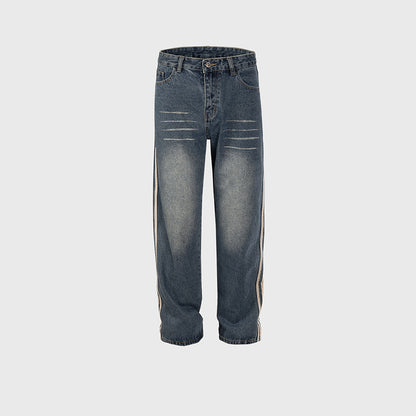 Bar Line Stitching Grinded Jeans PinkLimes Trending Streetwear