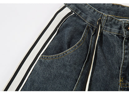 Dark Blue Striped High Waist Jeans PinkLimes Trending Streetwear