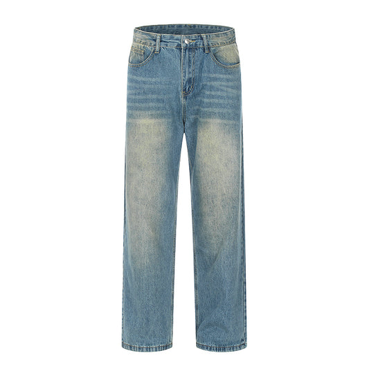 Straight-Leg Blue Denim Jeans Blue PinkLimes Trending Streetwear