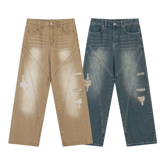 Vintage Washed Baggy Jeans with Ripped Edge PinkLimes Trending Streetwear